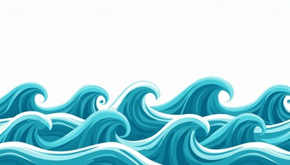 ocean water wave copy space for text. Isolated blue, teal, turquoise happy cartoon wave for pool party or ocean beach travel. Web banner, backdrop, background