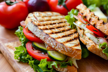panini sandwich, vegetable produce, lunch, selective focus