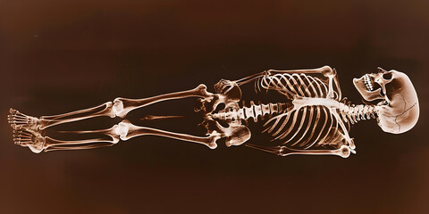 Skeleton model action on black background.
