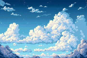 pixelated simple cloud blue sky, outdoors