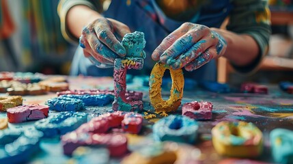 A graphic designer creating a vibrant series of numerical icons for a childrens educational app