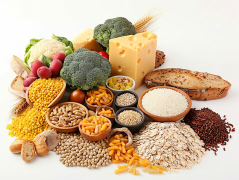 Group of food with high content of dietary fiber arranged side by side