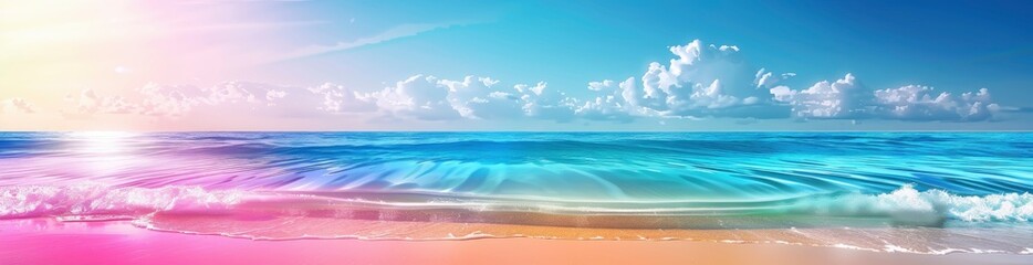 Wavy Lines And Bright Colors Reflecting A Summer Beach Day. With Copy Space, Abstract Background