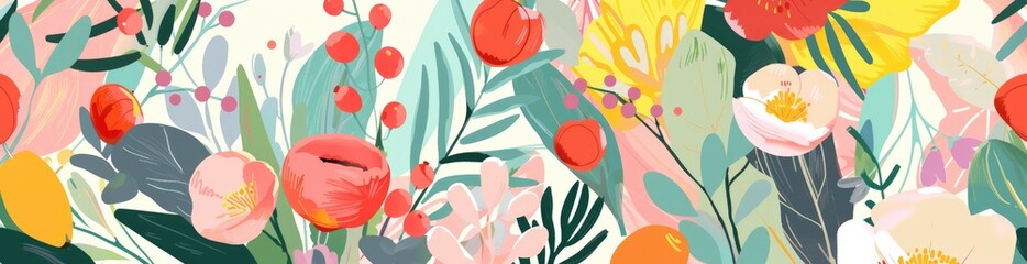 Whimsical Abstract Patterns Of Summer Garden Parties. With Copy Space, Abstract Background