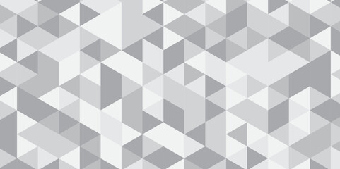 Abstract geometric white and gray background seamless mosaic and low polygon triangle texture wallpaper. Triangle shape retro wall grid pattern geometric ornament tile vector square element.