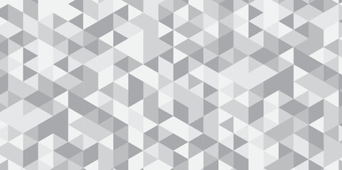 Abstract geometric white and gray background seamless mosaic and low polygon triangle texture wallpaper. Triangle shape retro wall grid pattern geometric ornament tile vector square element.