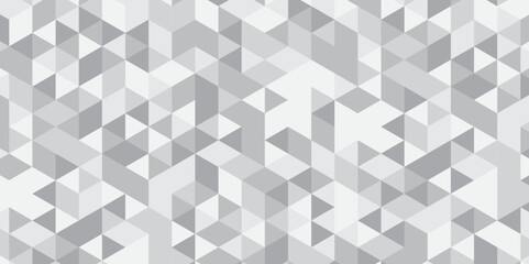 Abstract geometric white and gray background seamless mosaic and low polygon triangle texture wallpaper. Triangle shape retro wall grid pattern geometric ornament tile vector square element.