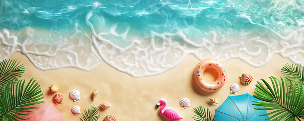 Top view sea shore with summer holiday beach vacation  banner for advertising background