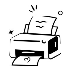 Easy to edit doodle icon of paper printer 