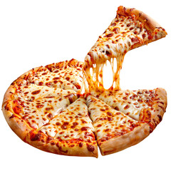Cheesy Italian pizza isolated on transparent background
