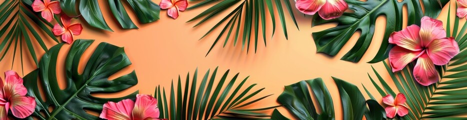Bold Tropical Summer Scene Pattern Background. With Copy Space, Abstract Background