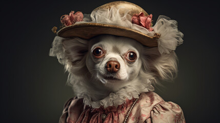 Cute Bright Chihuahua Dressed in Vintage Baroque Style with Elegant Attire