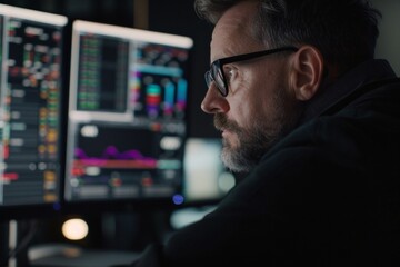 Business person analyzing a cybersecurity dashboard with a prominent lock icon - data security - IT solutions - risk management