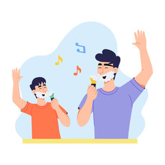 Ready to use flat illustration of son and dad shaving together 