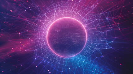 Surreal 3D Wireframe Design with a Gradient of Cyan and Purple Colors on a Dark Background