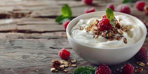 Homemade yogurt with granola, dried fruit and nuts bio with most healthy seed.
