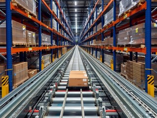 Fototapeta premium A warehouse with automated storage and retrieval systems, showcasing logistics technology and innovation