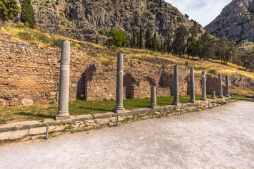 Delphi, Greece, May 4th 2024: The legendary Archaeological ruins of the oracle of Delphi, Greece