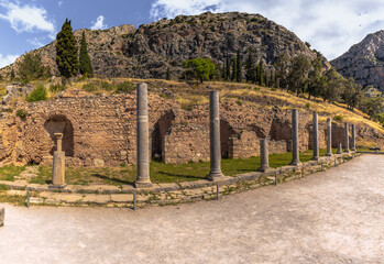 Delphi, Greece, May 4th 2024: The legendary Archaeological ruins of the oracle of Delphi, Greece
