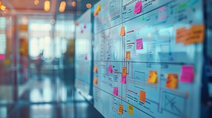 A logistics workflow diagram on a whiteboard in a meeting room, demonstrating logistics strategy and planning