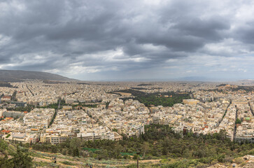 Athens, Greece, May 5th 2024: Panoramic view of the city of Athens from Lycabettuds hill, Greece