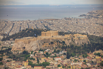 Athens, Greece, May 5th 2024: Panoramic view of the city of Athens from Lycabettuds hill, Greece