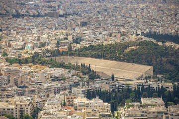 Athens, Greece, May 5th 2024: Panoramic view of the city of Athens from Lycabettuds hill, Greece