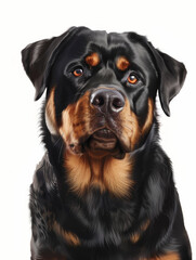 Obraz premium Close-Up Portrait of a Serious Rottweiler with Intense Gaze.