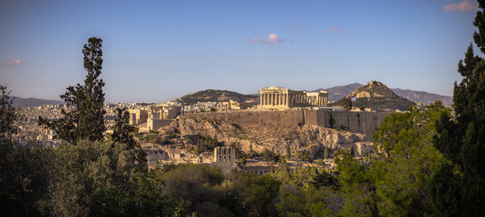 Fototapeta premium Panoramic view of the Acropolis of Athens from the Philopappos hill in Greece