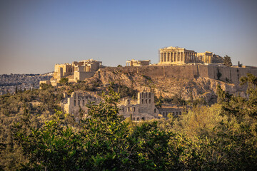 Obraz premium Panoramic view of the Acropolis of Athens from the Philopappos hill in Greece