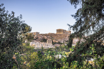 Fototapeta premium Panoramic view of the Acropolis of Athens from the Philopappos hill in Greece