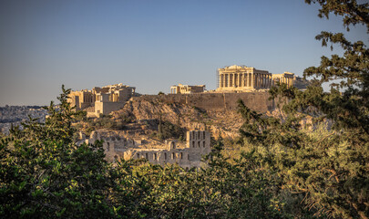 Naklejka premium Panoramic view of the Acropolis of Athens from the Philopappos hill in Greece