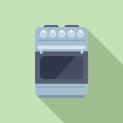 Flat design icon of a contemporary gas range with oven, isolated on a pastel green background