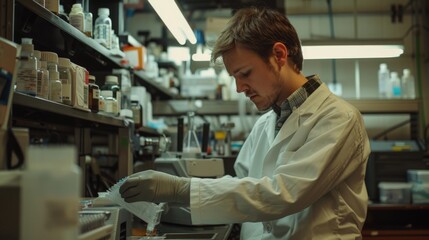 Obraz premium Scientist in a laboratory setting, meticulously documenting experimental procedures and results for scientific publications.