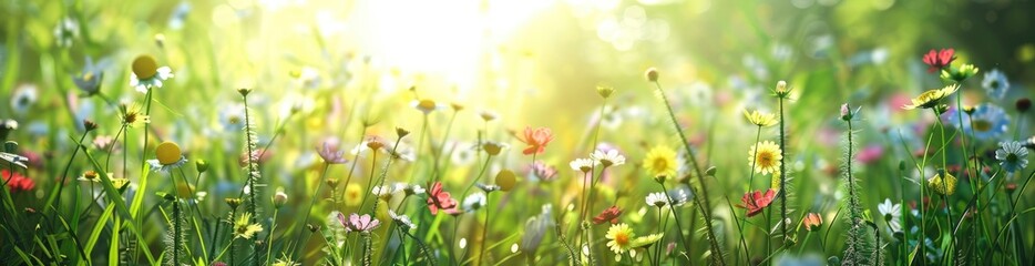 Abstract Summer Meadow Background With Wildflowers. With Copy Space, Abstract Background
