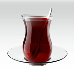 Turkish tea and glass on gray background