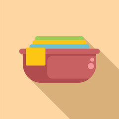 Vibrant flat design of a red baking dish with a blue lid, isolated on a beige background