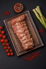 Raw pork ribs marinated with salt, spices and herbs