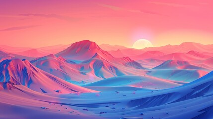 Fototapeta premium A beautiful mountain range with a pink and blue sky