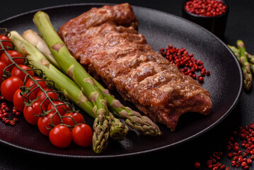 Raw pork ribs marinated with salt, spices and herbs