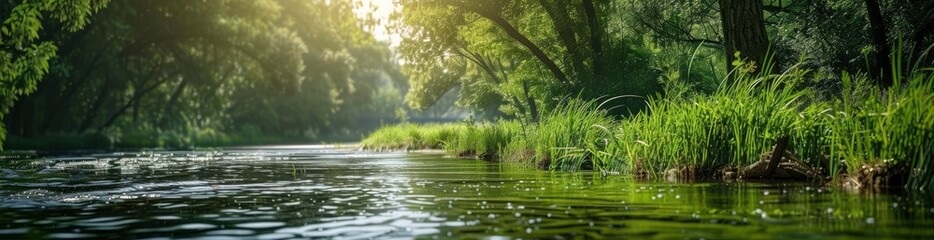 Fototapeta premium Abstract Summer Riverbank Patterns. With Copy Space, Abstract Background