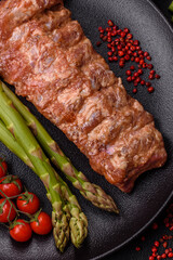 Raw pork ribs marinated with salt, spices and herbs
