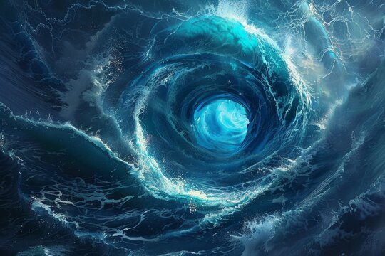 maelstrom, remolino marino plano cenital, agujero en el oceano