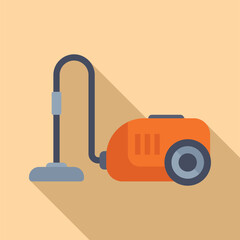 Flat design vector of an orange vacuum cleaner on a beige background, ideal for cleaning concepts