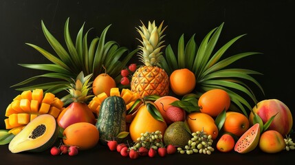 A colorful assortment of fruits and vegetables, including apples, oranges