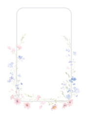 Elegant watercolor flower and tiny foliage, meadow greenery bouquet, geometric frame, floral borders, wild flowers, summer wedding illustration