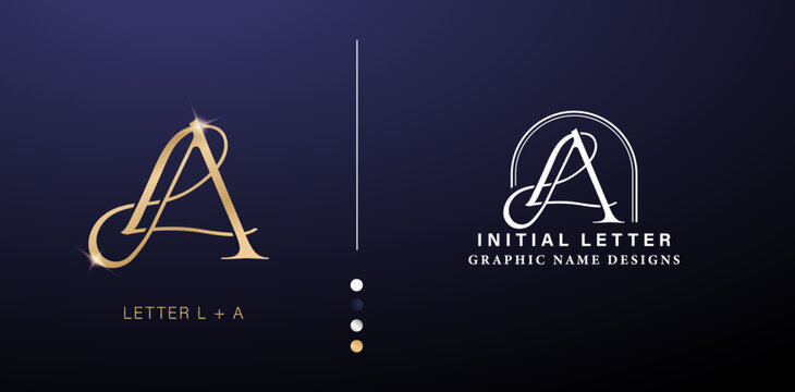 LA elegant monogram letter logo design. luxury gold letters with silver color isolated backgrounds for company and business, branding ads campaigns, letterpress, embroidery, cover invitations envelope