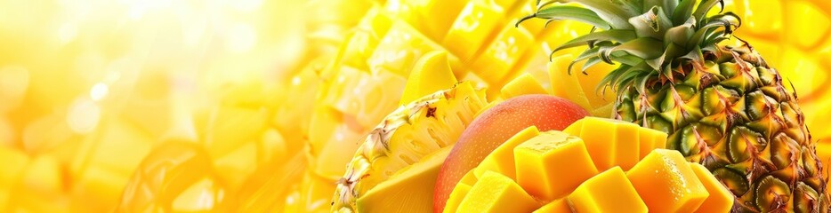 Abstract Summer Fruits Like Mangoes And Pineapples. With Copy Space, Abstract Background