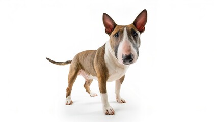 bull terrier dog - Canis lupus familiaris - has an egg shaped head when viewed from the front, top of the skull and face is almost flat. Spuds McKenzie made them famous. isolated on white background