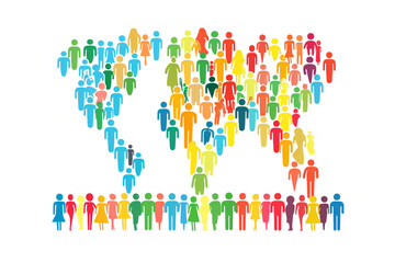 Obraz premium World Population Day icons depicting multicultural silhouettes, isolated on white.